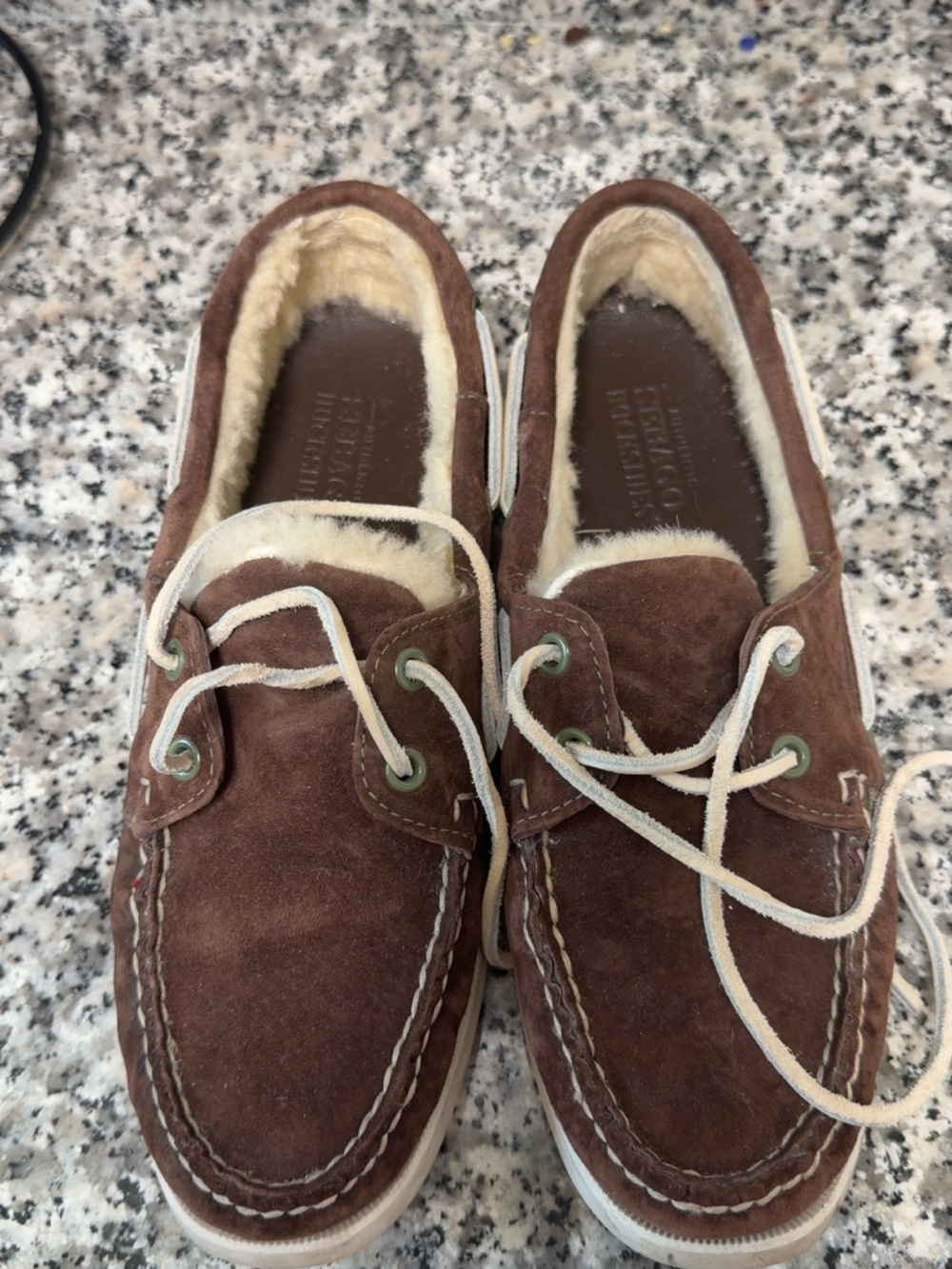 Sebago Docksides Chocolate Suede Sherpa Lined Size 8.5W - STEAL
